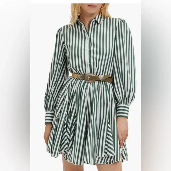 Maje Paris women striped Dress Greenwhite flared skirt formal coquette 32”waistM - Picture 2 of 16